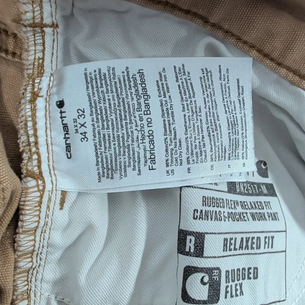 Carhartt Work Pant Mens 34x32 Brown Rugged Flex Relaxed Fit Canvas Distressed